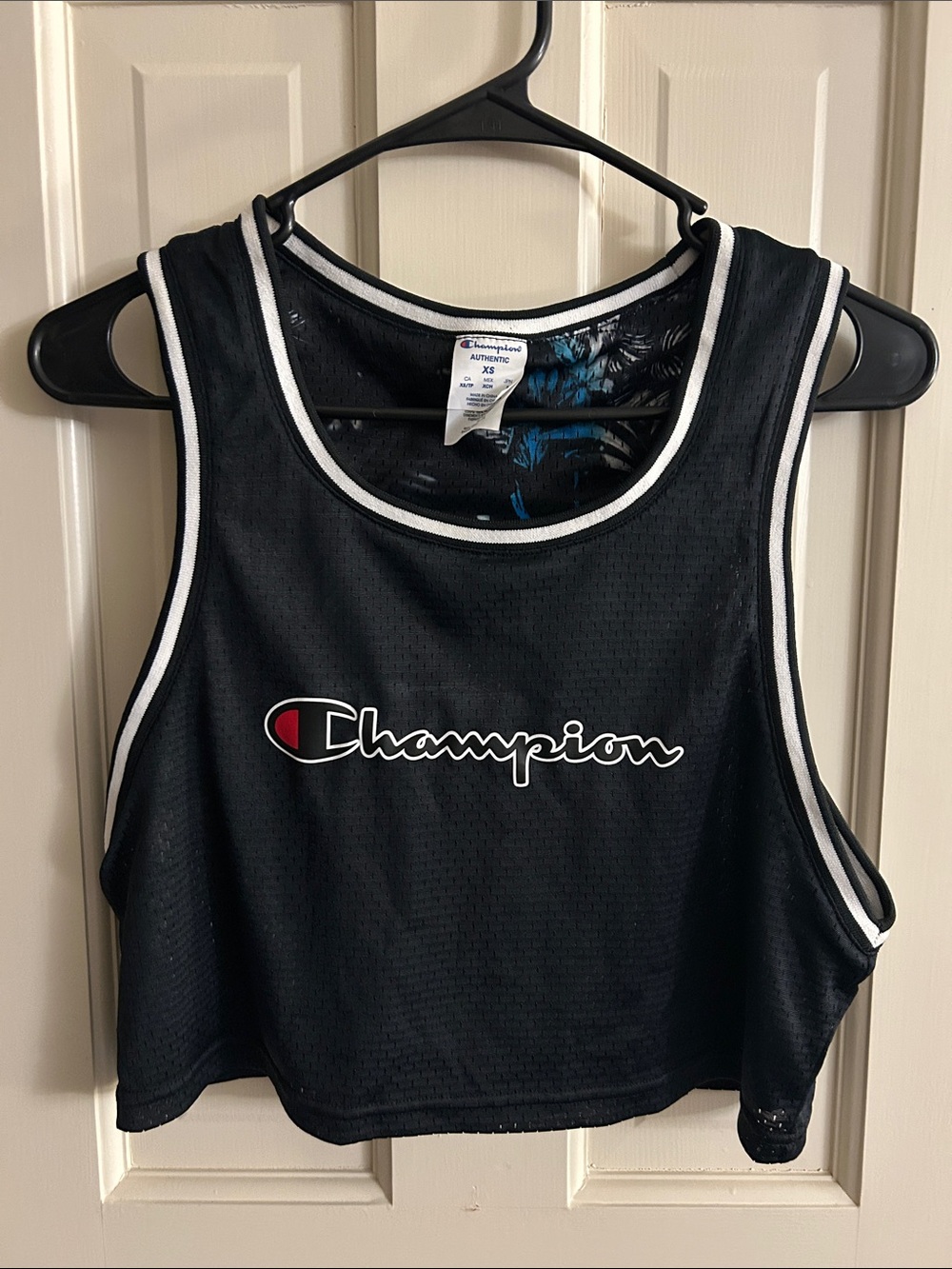 Champion Black Cropped Athletic Tank with White Trim